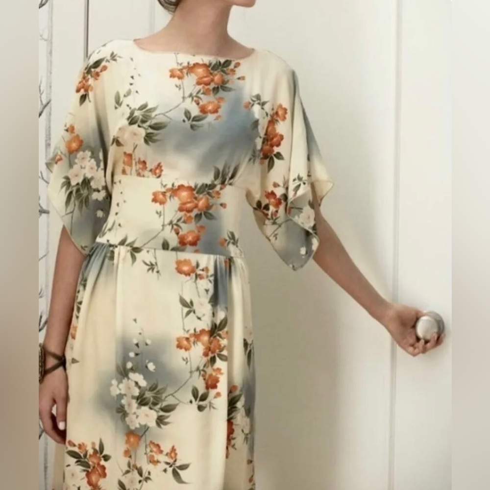 Vintage ANTHROPOLOGIE x Anna Sui Silk Kimono Jonquil Sky Dress 0